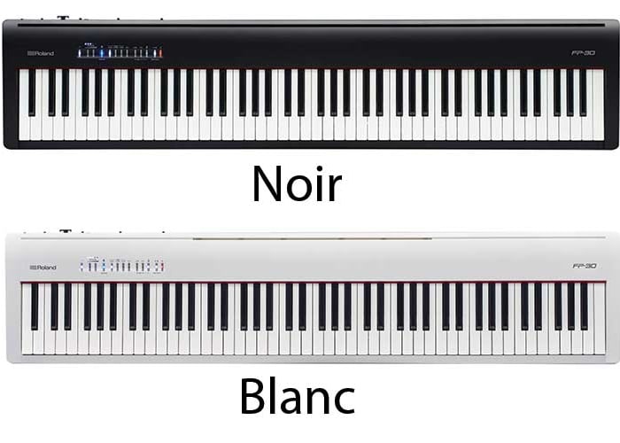 O piano a preto e branco da Roland FP-30