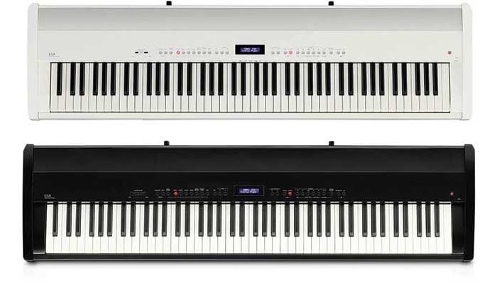 O piano digital Kawai ES8 em preto e branco
